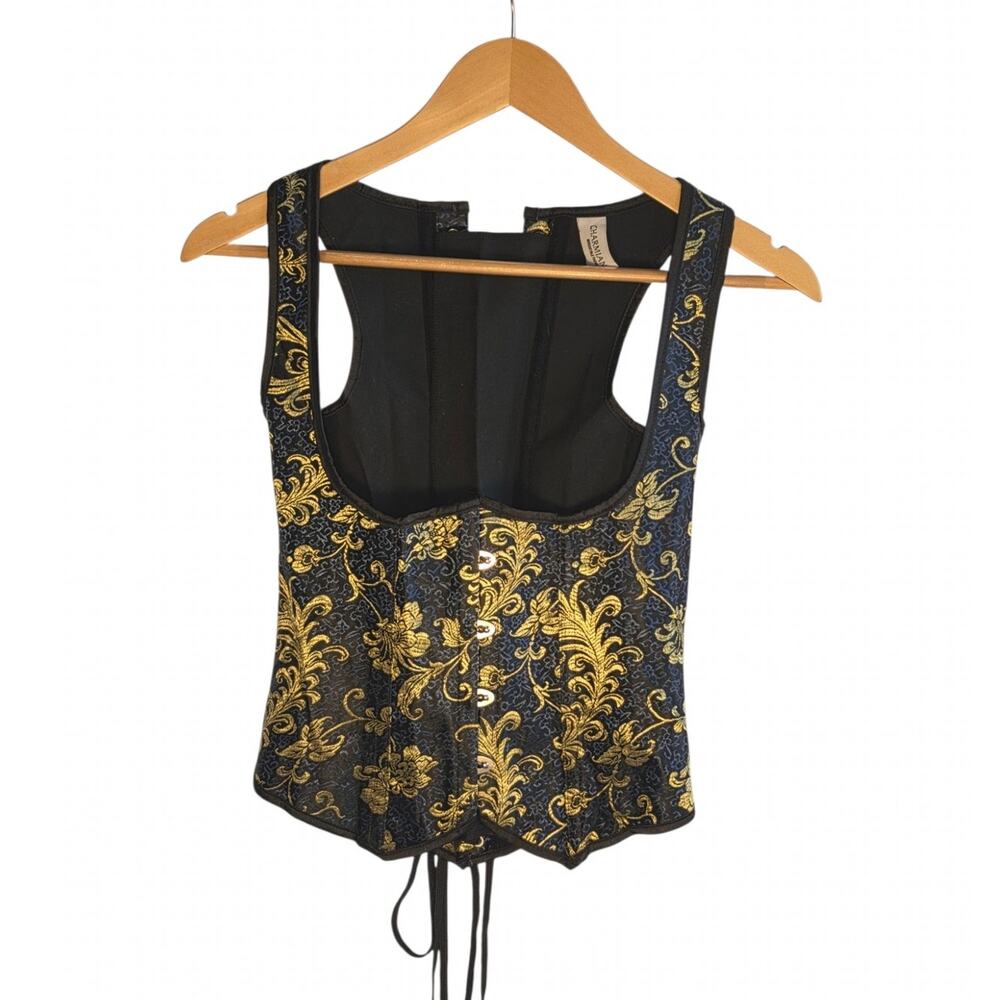 Charmain Gold and Blue Lace-Up Underbust Corset Top - Size M